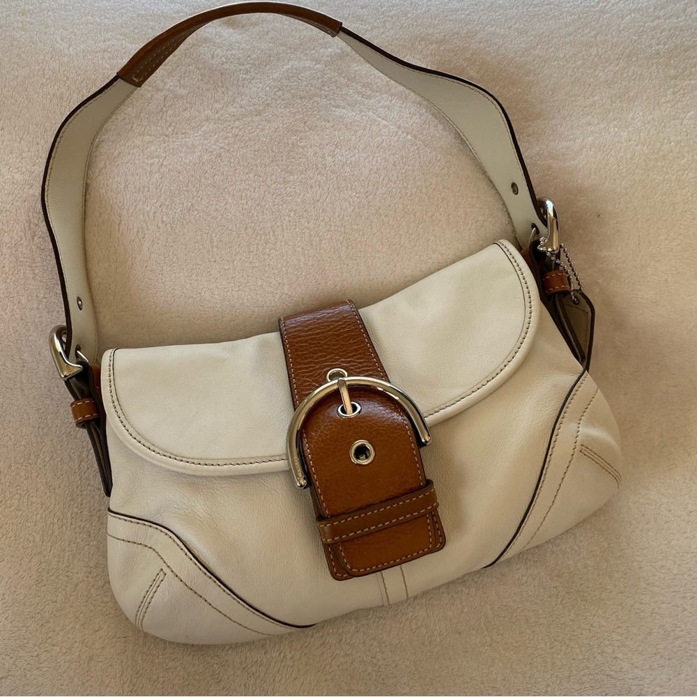 Y2K Coach White & Brown Mini Soho Leather Shoulder Bag